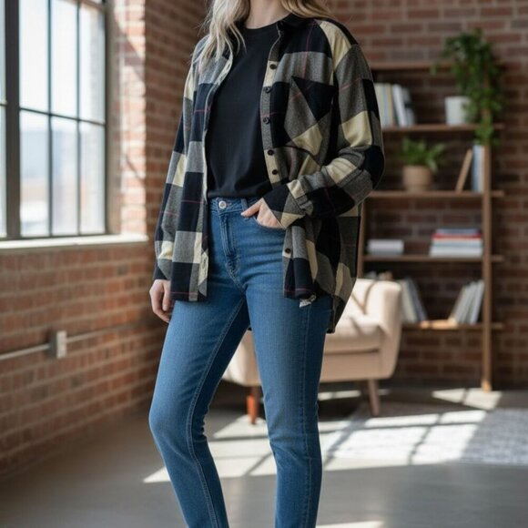 Anthropologie Oversized Plaid Cotton Flannel Shirt | Size L | $129 Original - Picture 3 of 5